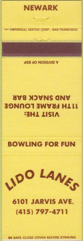 Matchbook Cover - Lido Bowling Lanes Newark CA