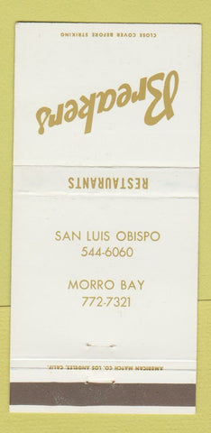 Matchbook Cover - Breakers Restaurants Morro Bay San Luis Obispo CA 30 Strike