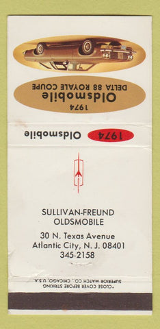 Matchbook Cover 1974 Oldsmobile Sullivan Freund Atlantic City NJ WEAR 30 Strike