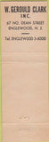 Matchbook Cover - W Gerould Clark Inc Real Estate Insurance Englewood NJ