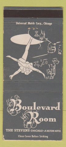 Matchbook Cover - Stevens Hotel Chicago IL Boulevard Room girlie 30 Strike