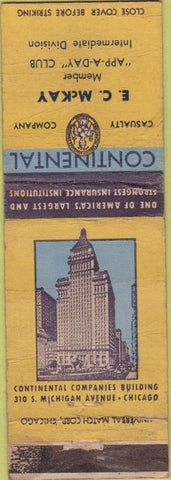 Matchbook Cover - Continental Insurance EC McKay WORN