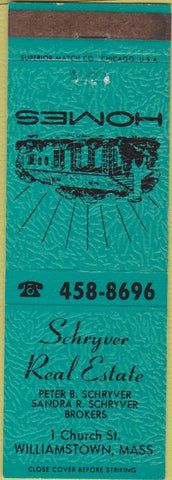 Matchbook Cover - Schryver Real Estate Williamstown MA turquoise