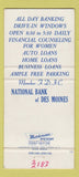Matchbook Cover - National Bank of Des Moines IA 30 Strike