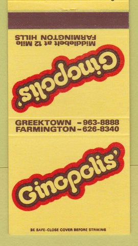 Matchbook Cover - Ginopolis' Farmington Hills MI Greektown 30 Strike