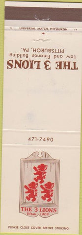 Matchbook Cover - The 3 Lions Pittsburgh PA WEAR