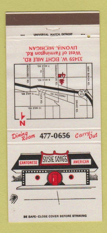 Matchbook Cover - Susie Dong's Chinese Restaurant Livonia MI 30 Strike