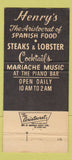 Matchbook Cover - Henry's Restaurant Y Cantina Newport Beach CA 30 Strike