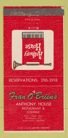 Matchbook Cover - Fran O'Brien's Anthony House Washington DC WEAR 30 Strike