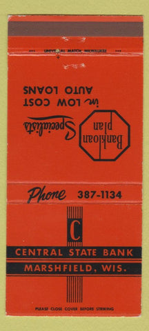 Matchbook Cover - Central State Bank Marshfield WI 30 Strike