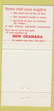Matchbook Cover - New Granada Restaurant Montreal QC 30 Strike