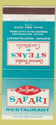 Matchbook Cover - Jim Gentry's Safari Restaurant Mission Hills CA 30 Strike