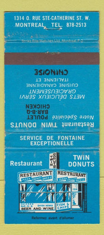 Matchbook Cover - Restaurant Twin Donuts Montreal QC WEAR 30 Strike