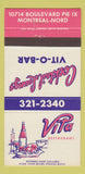 Matchbook Cover - Vita Restaurant Montreal QC 30 Strike