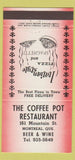 Matchbook Cover - Coffee Pot Restaurant Montreal QC pizza RED 30 Strike