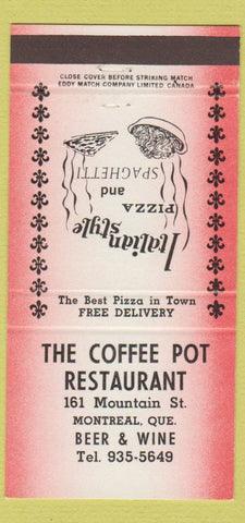 Matchbook Cover - Coffee Pot Restaurant Montreal QC pizza RED 30 Strike