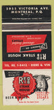 Matchbook Cover - Red Rib Steak House Montreal QC WEAR CREASE 30 Strike