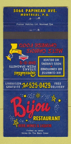 Matchbook Cover - Bijou Restaurant Chinese Montreal QC WEAR 30 Strike