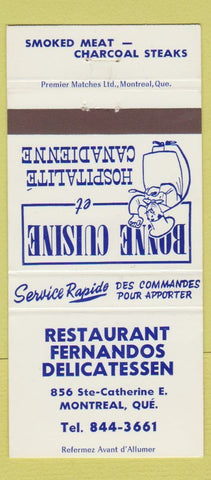 Matchbook Cover - Restaurant Fernandos Deli Montreal QC 30 Strike