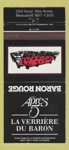 Matchbook Cover - Bar Apres 5 La Verriere Du Baron Beauport QC 30 Strike