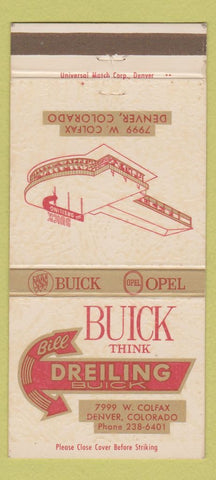Matchbook Cover - Dreiling Buick Denver Colorado Colfax Opel 30 Strike