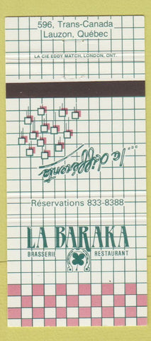 Matchbook Cover - La Baraka Restaurant Lauzon QC 30 Strike