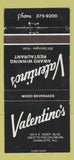 Matchbook Cover - Valentino's Charlotte NC 30 Strike