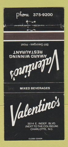 Matchbook Cover - Valentino's Charlotte NC 30 Strike