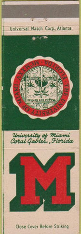 Matchbook Cover - University of Miami FL Coral Gables FL