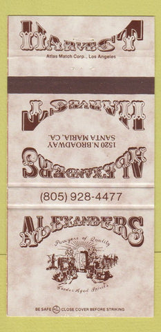 Matchbook Cover - Alexanders Harvester Santa Maria CA 30 Strike