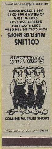 Matchbook Cover - Collins Muffler shops Fort Collins Greeley CO blue