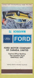 Matchbook Cover - 1972 Ford Maverick Oakville ON 30 Strike