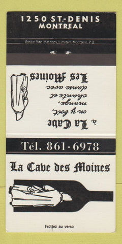 Matchbook Cover - La Cave Des Moines Montreal QC 30 Strike