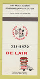 Matchbook Cover - De Lair Cantine Mobile Montreal QC 30 Strike