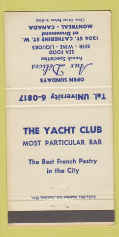 Matchbook Cover - Aux Delices French Restaurant Montreal QC Yacht Club 30 Strike