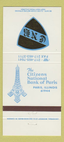 Matchbook Cover - Citizens National Bank Paris IL Eiffel Tower 30 Strike