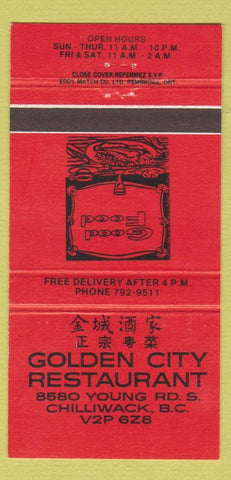 Matchbook Cover - Golden City Chinese Restaurant Chilliwack BC 30 Strike