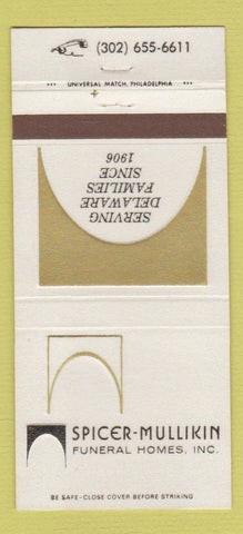 Matchbook Cover - Spicer Mullikin Funeral Homes Wilmington DE 30 Strike