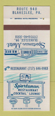Matchbook Cover - Sportsman Restaurant Blakeslee PA CREASED 30 Strike
