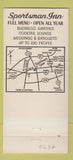 Matchbook Cover - Sportsman Restaurant Blakeslee PA CREASED 30 Strike