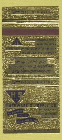 Matchbook Cover - Hardware and Supply Machinery Chester PA 30 Strike