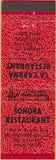Matchbook Cover - La Cabana Restaurant Sonora Redondo Beach CA red