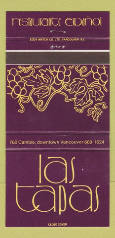 Matchbook Cover - Las Tapas Vancouver BC 30 Strike
