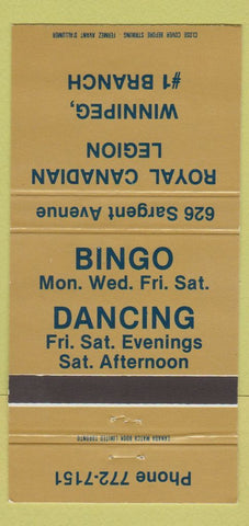 Matchbook Cover - Royal Canadian Legion Winnipeg MB 30 Strike