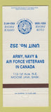 Matchbook Cover - Army Navy Air Force Vets Canada Moose Jaw SK 30 Strike