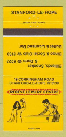 Matchbook Cover - Regent Leisure Center Billiards Stanford Le Hope UK 30 Strike