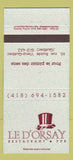 Matchbook Cover - Le D'orsay Restaurant Pub Quebec QC 30 Strike