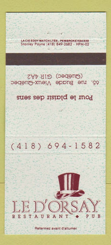 Matchbook Cover - Le D'orsay Restaurant Pub Quebec QC 30 Strike