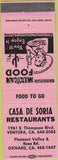 Matchbook Cover - Casa De Soria Restaurant Oxnard CA girlie pink