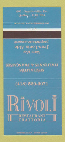Matchbook Cover - Rivoli Restaurant Quebec QC 30 Strike